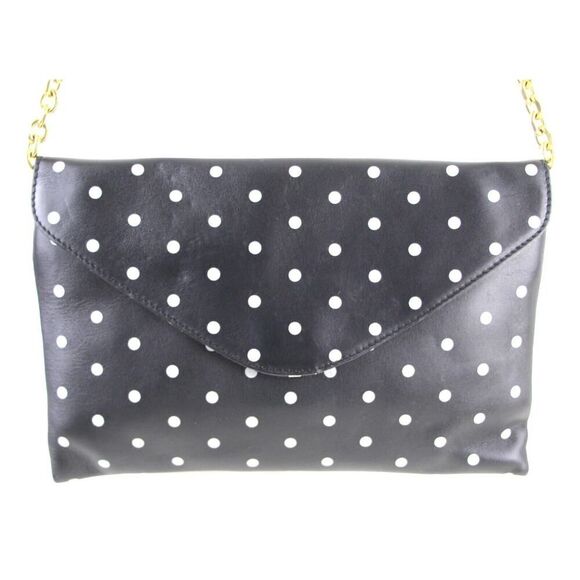 J.CREW BLACK GENUINE LEATHER POLKA DOT CHAIN ENVELOP SHOULDER BAG HANDBAG PURSE - Picture 2 of 13